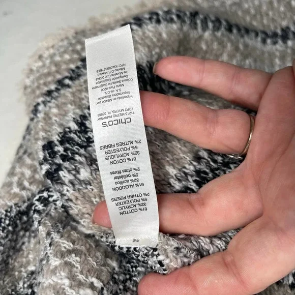 Chico's 2 (Women's Large) Grey Pattern Long Sweater Cardigan, Wool Blend - Picture 13 of 15